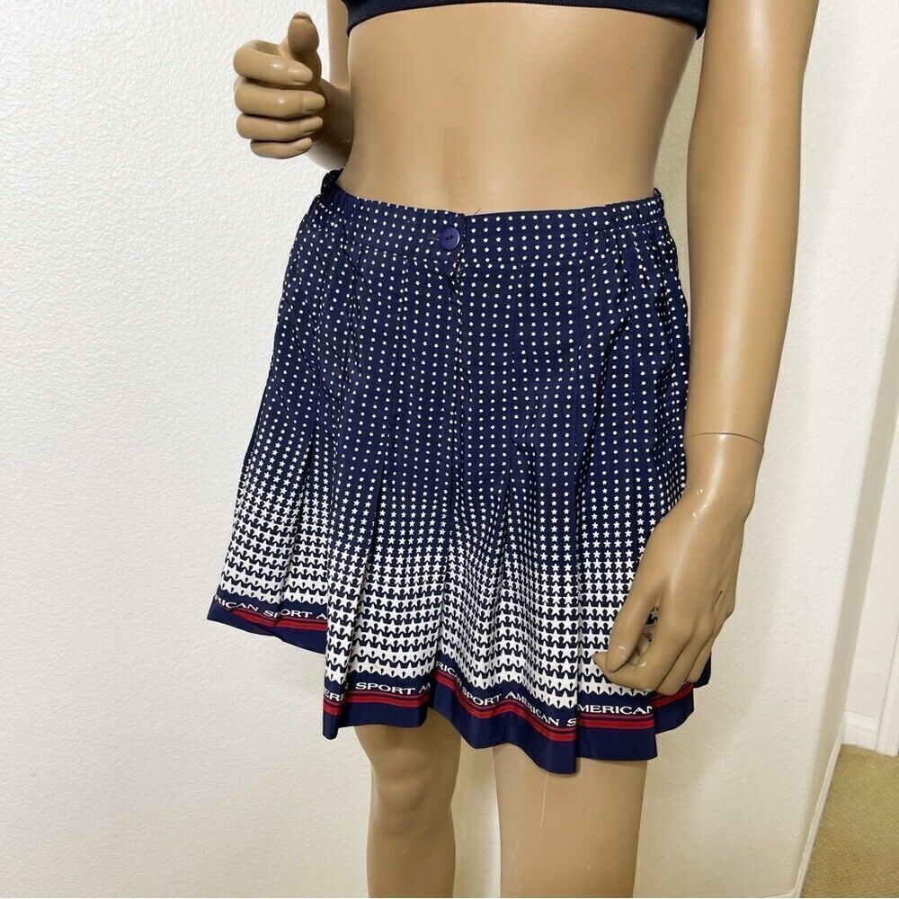Tail Vintage Pleated Mini Skirt‎ 8 Small USA Blue Stars Stripe America Patriotic